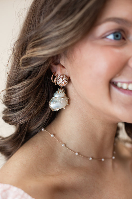Rhinestone Wrapped White Shell Statement Earrings
