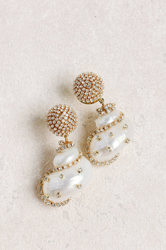 Rhinestone Wrapped White Shell Statement Earrings